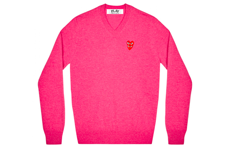 Comme Des Garçons CDG Play  Pink Wool Sweater with Double Heart Logo V-Neck Design. AZ-N074-051-4 圖 2