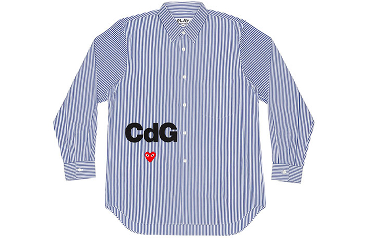 Comme Des Garçons CDG Play "Play Together" Logo Striped Long Sleeve Shirt Blue AE-B102-051-1