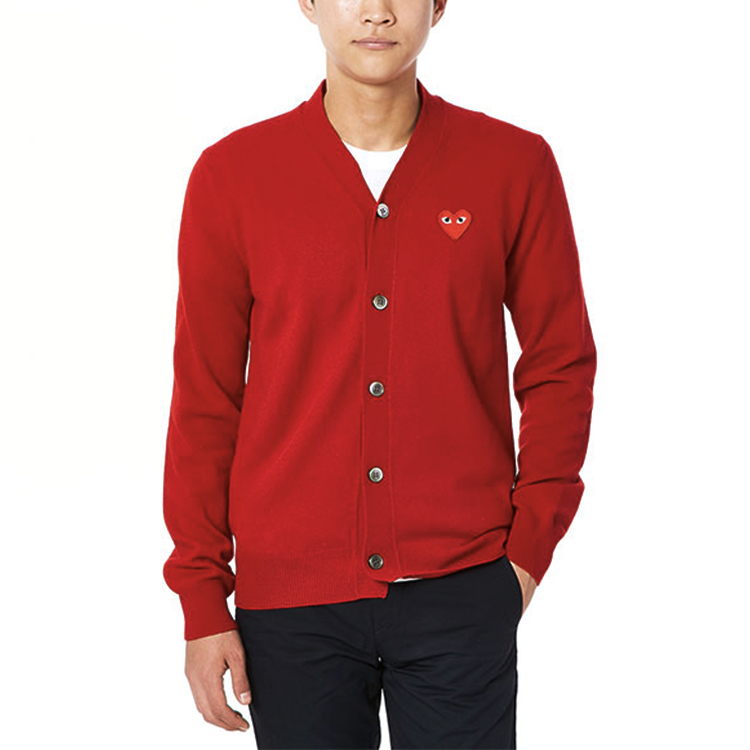 Shop Comme Des Garçons CDG Play Cardigan Wool V-Neck Merah Logo Hati. AZ-N008-051-5