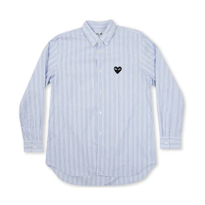 Comme Des Garçons CDG Play Striped Shirt with Black Heart Embroidery Light Blue. AZ-B010-051-1
