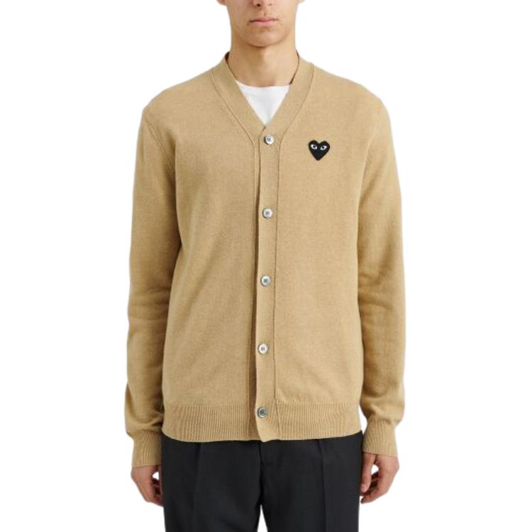 Comme Des Garçons CDG Play  V-Neck Cardigan with Logo, Long Sleeve Knit Camel Color. AX-N024-051-3 圖 2
