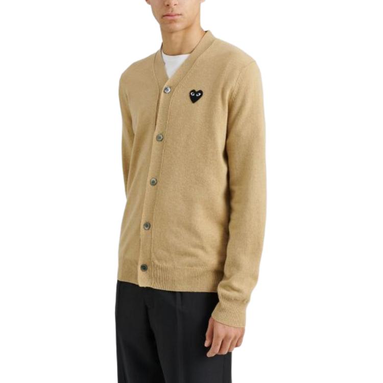 Comme Des Garçons CDG Play  V-Neck Cardigan with Logo, Long Sleeve Knit Camel Color. AX-N024-051-3 圖 4
