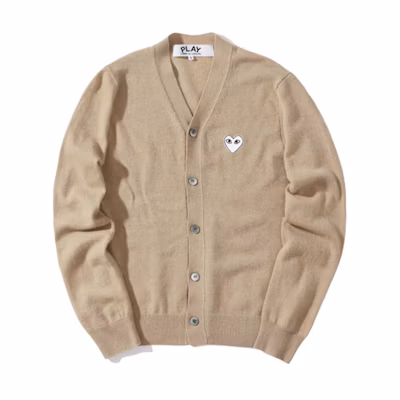 Comme Des Garçons CDG Play V-Neck Geometric Print Button-Up Wool Cardigan Sweater AZ-N066-051-2