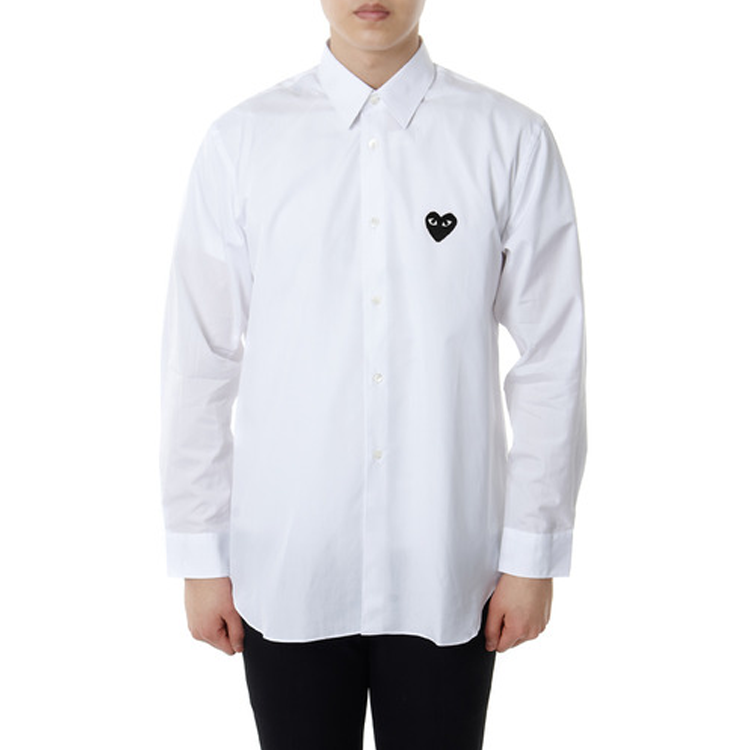 Shop Comme Des Garçons CDG Play  White Shirt with Black Heart Embroidery AZ-B004-051-2