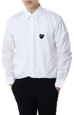 Comme Des Garçons CDG Play White Shirt with Black Heart Embroidery AZ-B004-051-2 Sizing Comme Des Garçons CDG Play White Shirt with Black Heart Embroidery AZ-B004-051-2