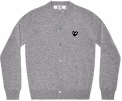 Comme Des Garçons CDG Play Black Heart V-Neck Cardigan Unisex Light Grey Sweater. AX-N024-051-TOP LIGHT GRAY Comme Des Garçons CDG Play Black Heart V-Neck Cardigan Unisex Light Grey Sweater. AX-N024-051-TOP LIGHT GRAY