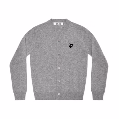 Comme Des Garçons CDG Play Black Heart V-Neck Cardigan Unisex Light Grey Sweater. AX-N024-051-TOP LIGHT GRAY