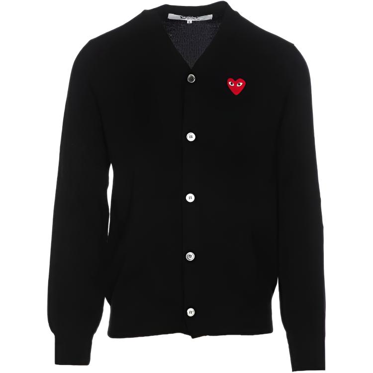 Comme Des Garçons CDG Play Black V-Neck Button Knit Cardigan Menswear. AX-N008-051-1