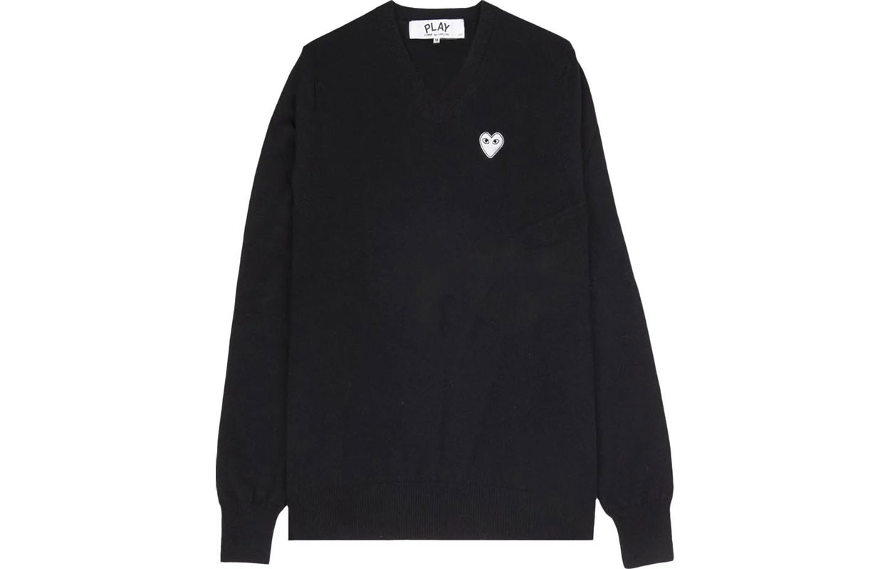 Comme Des Garçons CDG Play Black V-Neck Pullover Sweater with White Heart Logo (). AZ-N060-051-1 圖 2