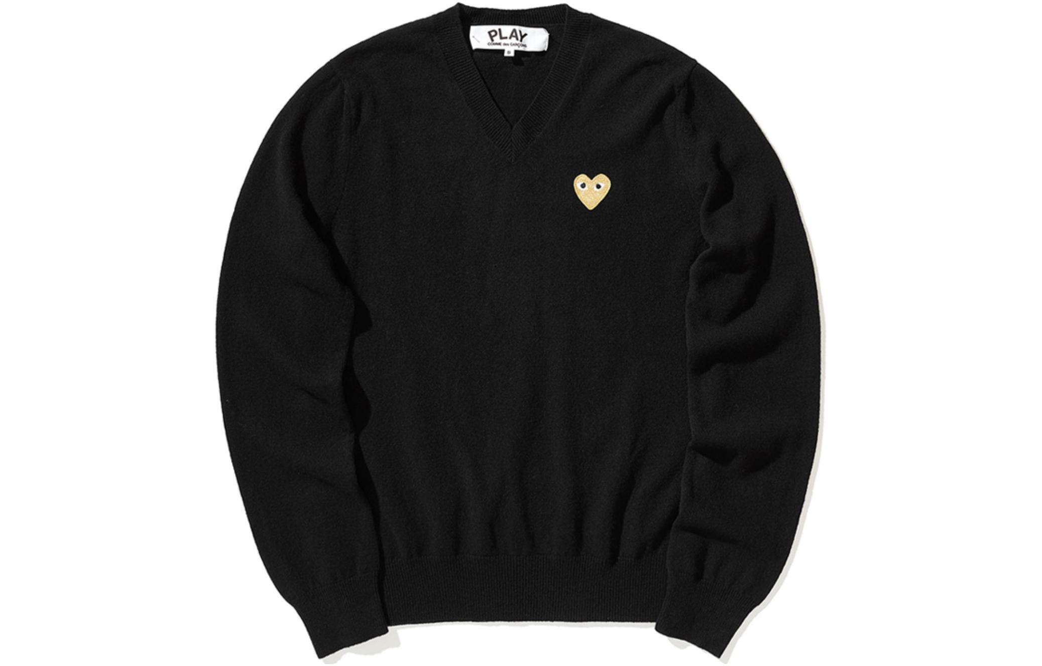 Comme Des Garçons CDG Play Black V-Neck Sweater with Solid Color Logo Print  Edition. AZ-N048-051-1