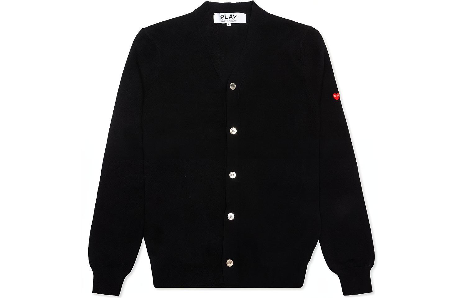 Comme Des Garçons CDG Play Black V-Neck Wool Knit Sweater with Red Heart Embroidery (Men). AZ-N042-051-1 圖 2