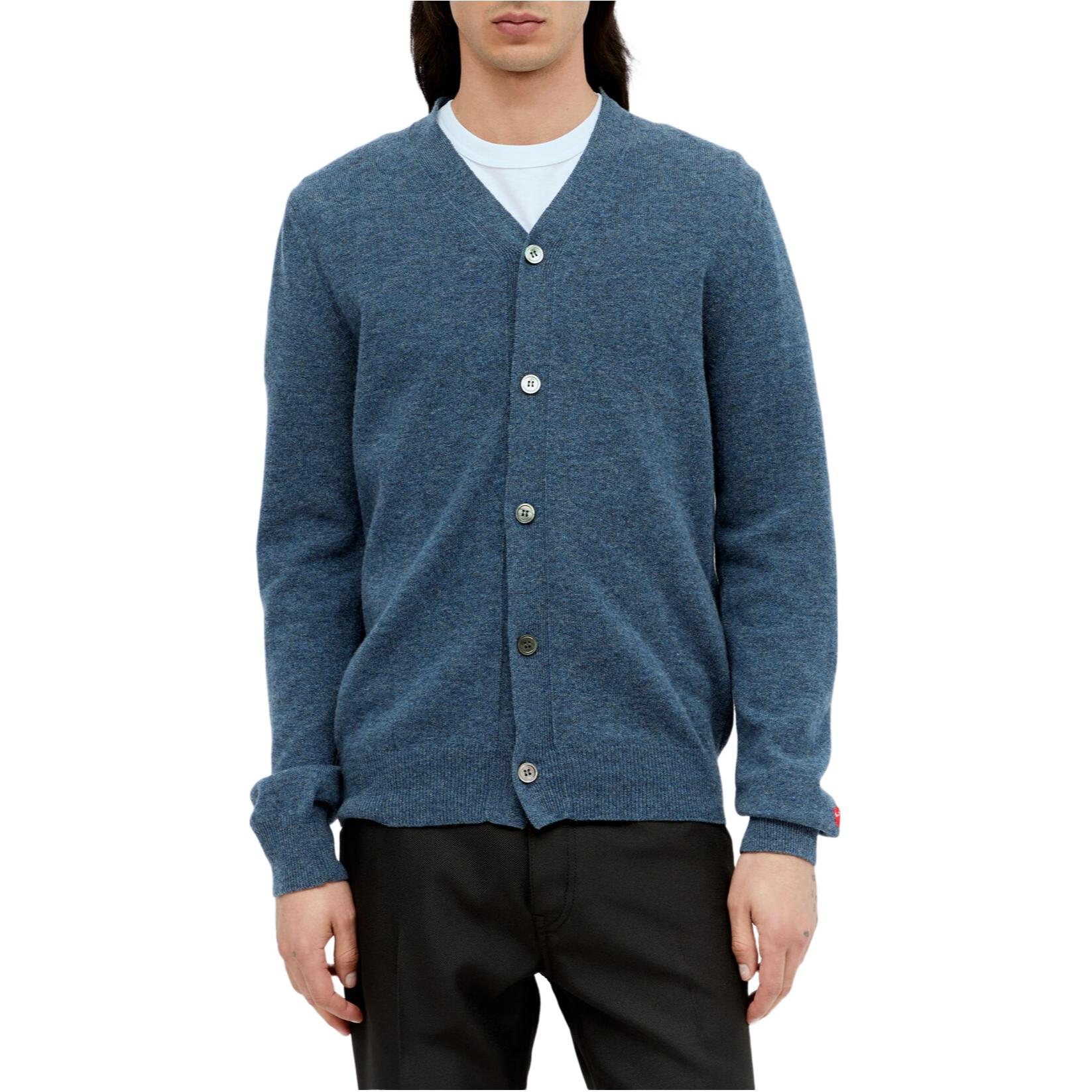 Comme Des Garçons CDG Play Blue V-Neck Button-Up Knit Cardigan with Logo Patch Unisex AX-N092-051-2