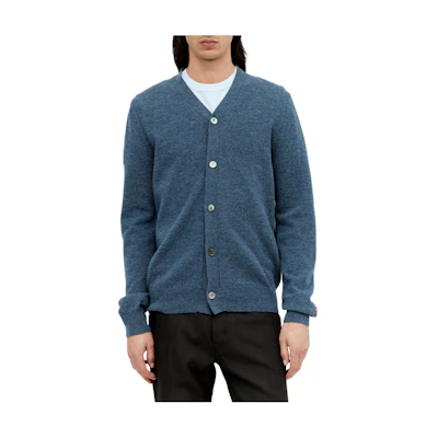 Comme Des Garçons CDG Play Blue V-Neck Button-Up Knit Cardigan with Logo Patch Unisex AX-N092-051-2