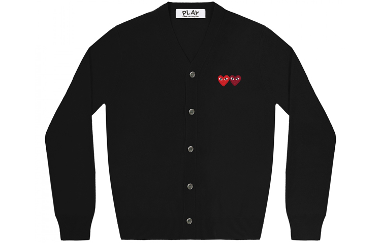 Comme Des Garçons CDG Play Double Heart Cardigan Wool Sweater  Black. AZ-N058-051-1