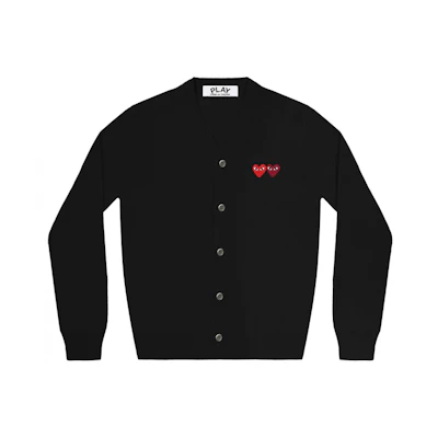 Comme Des Garçons CDG Play Double Heart Cardigan Wool Sweater Black. AZ-N058-051-1