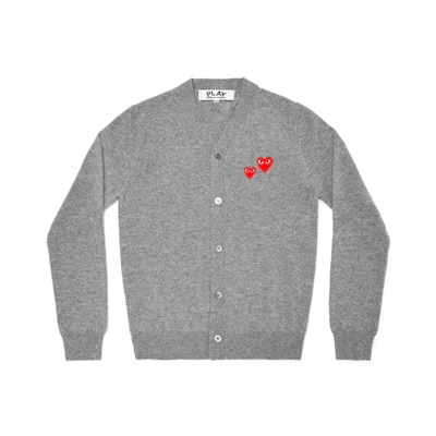 Comme Des Garçons CDG Play Double Heart Logo Cardigan Wool Sweater Grey. AZ-N072-051-1