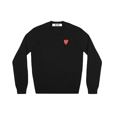 Comme Des Garçons CDG Play Double Heart V-Neck Sweater Black AZ-N074-051-1