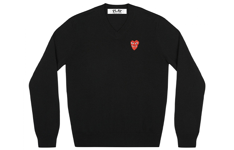 Comme Des Garçons CDG Play Double Heart V-Neck Sweater  Black AZ-N074-051-1 圖 2