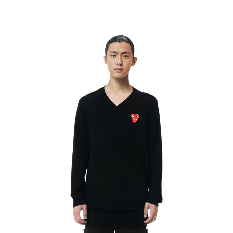 Comme Des Garçons CDG Play Double Heart V-Neck Sweater  Black AZ-N074-051-1 圖 3