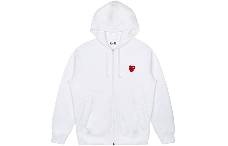 Comme Des Garçons CDG Play Double Red Heart Zip Hoodie White (). AZ-T294-051-2