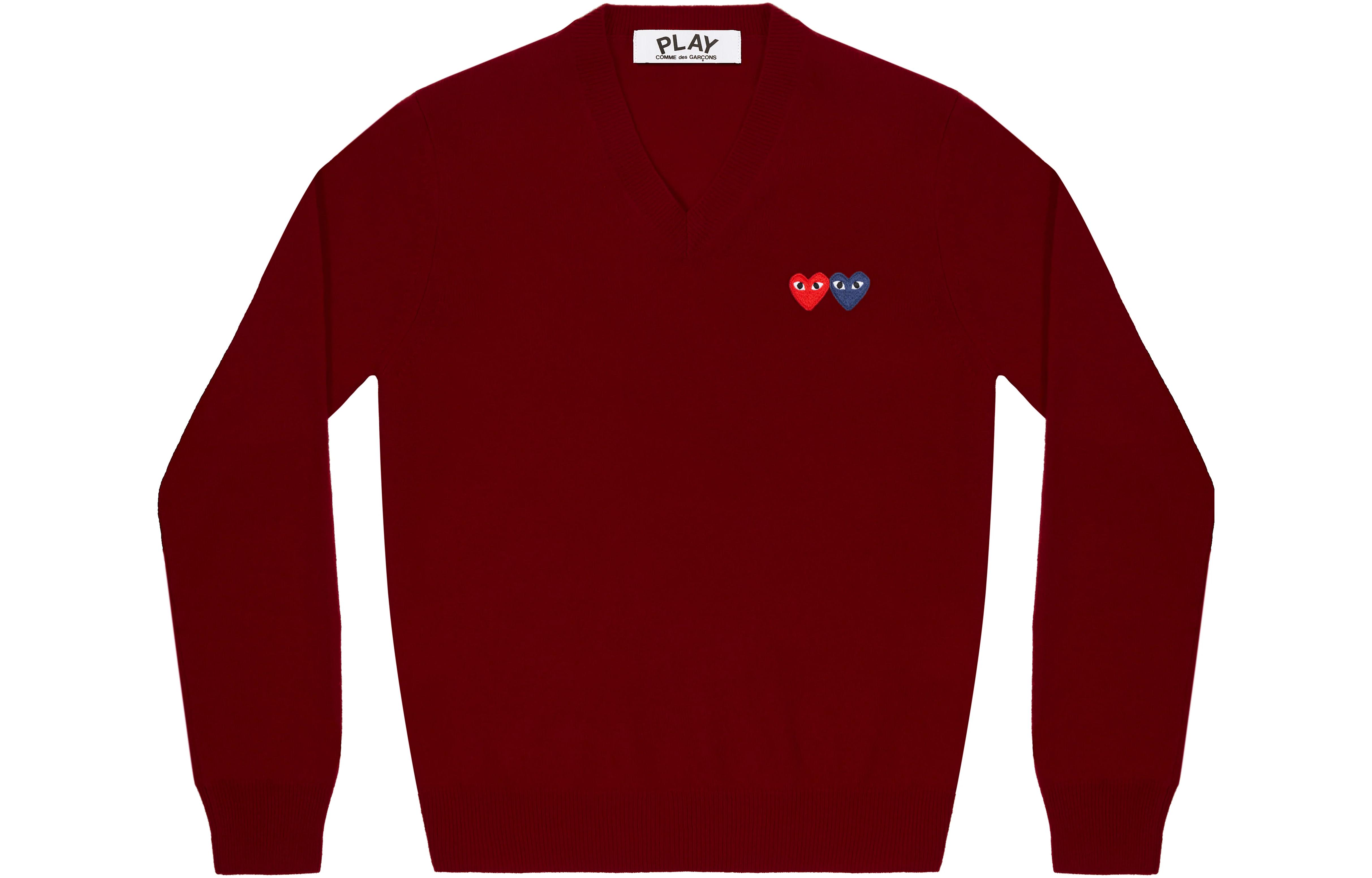 Comme Des Garçons CDG Play Dual Heart V-Neck Pullover Sweater Burgundy . AZ-N056-051-4 圖 2