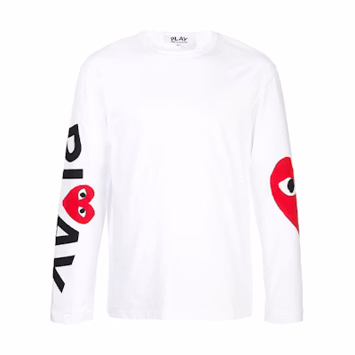 Comme Des Garçons CDG Play FW21 White Long Sleeve Tee with Heart Eye Logo. P1T258-1