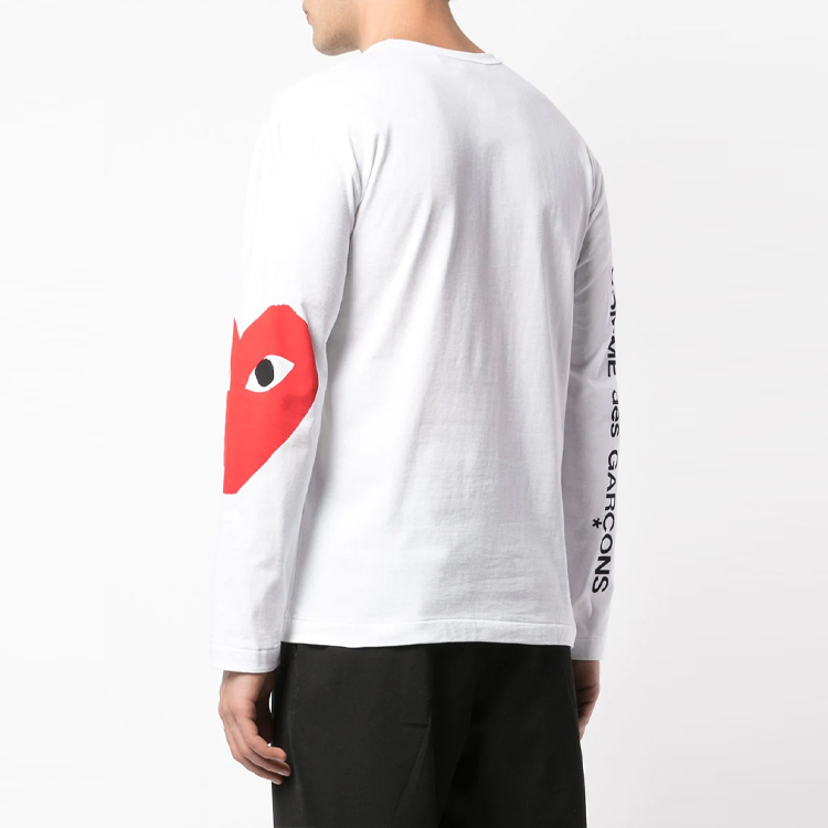 Shop Comme Des Garçons CDG Play FW21  White Long Sleeve Tee with Heart Eye Logo. P1T258-1
