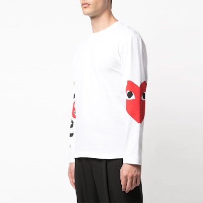 Comme Des Garçons CDG Play FW21 White Long Sleeve Tee with Heart Eye Logo. P1T258-1 Purchase Comme Des Garçons CDG Play FW21 White Long Sleeve Tee with Heart Eye Logo. P1T258-1