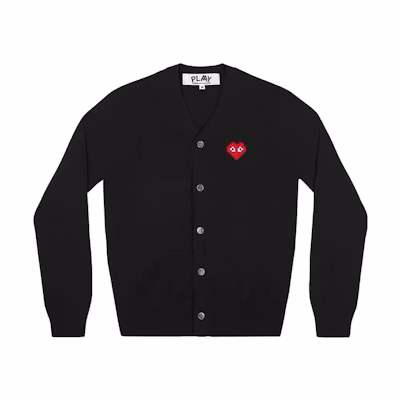 Comme Des Garçons CDG Play FW22 Black Heart Button V-Neck Cardigan Valentine's Edition AZ-N084-051-1
