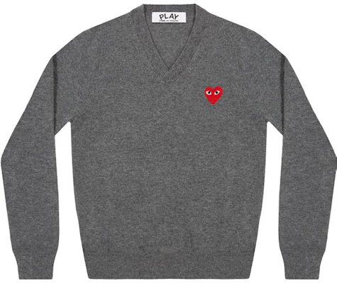 Comme Des Garçons CDG Play FW22 灰色V領毛衣 心形刺繡款式 AZ-N002-051-3 Order Comme Des Garçons CDG Play FW22 灰色V領毛衣 心形刺繡款式 AZ-N002-051-3