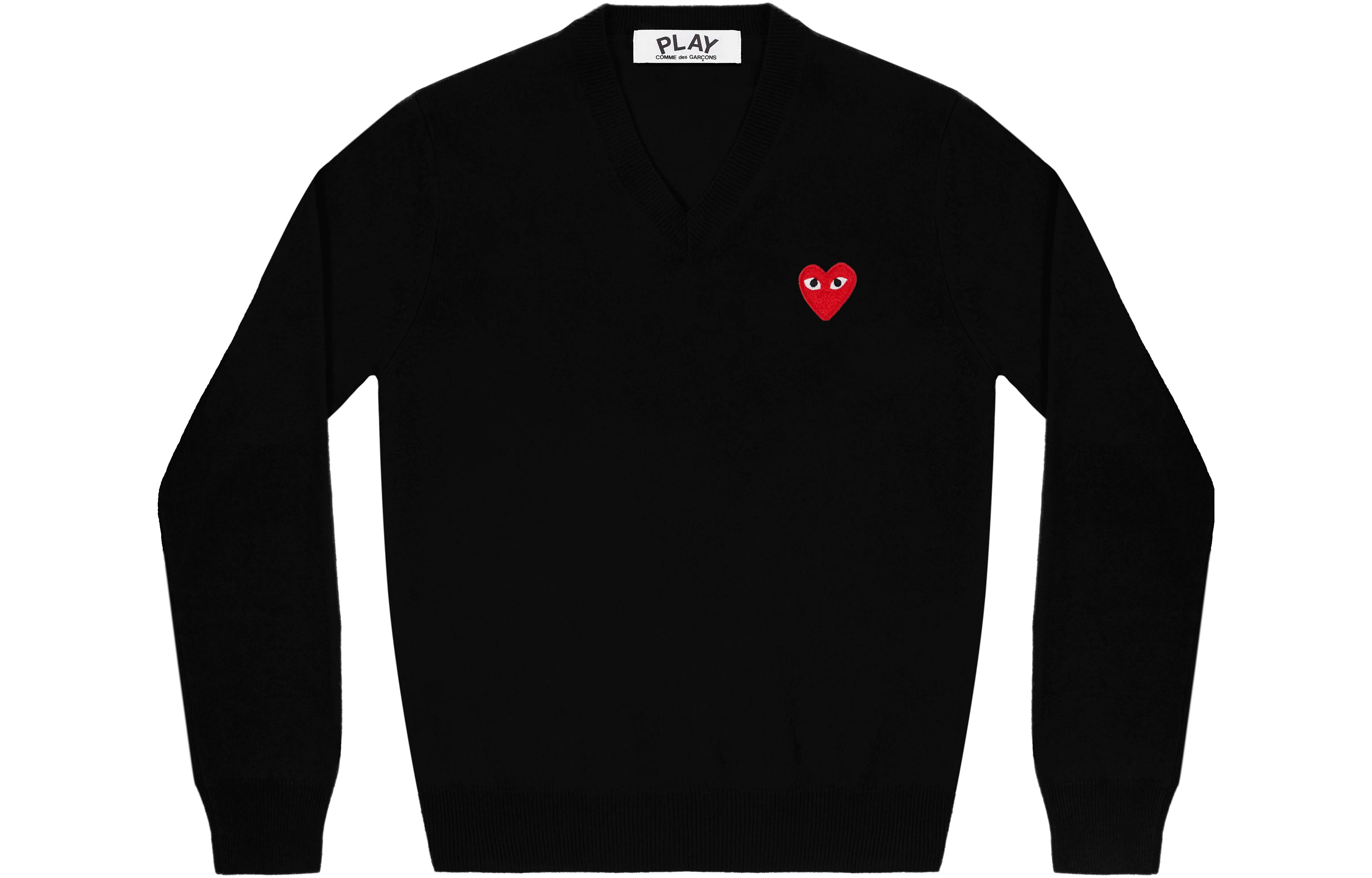 Comme Des Garçons CDG Play FW22 Black Heart Embroidered V-Neck Pullover Sweater . AZ-N002-051-1