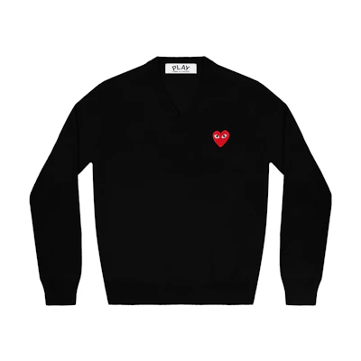 Comme Des Garçons CDG Play FW22 Black Heart Embroidered V-Neck Pullover Sweater . AZ-N002-051-1