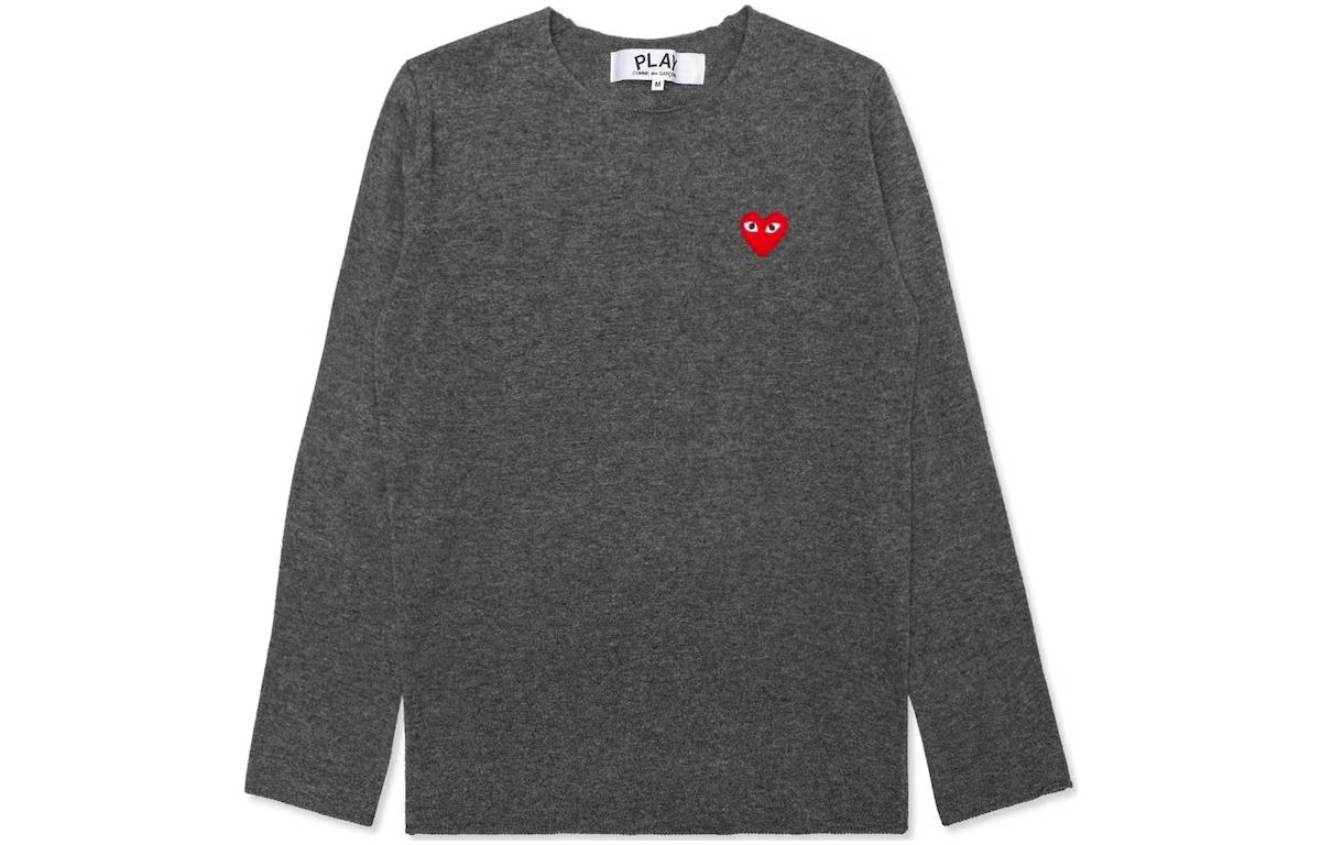 Comme Des Garçons CDG Play FW22 Grey Heart Logo Crewneck Sweater AZ-N068-051-3
