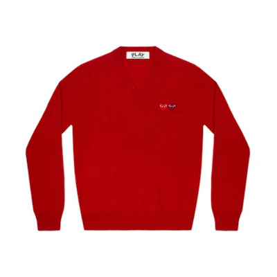 Comme Des Garçons CDG Play FW22 Red Heart Logo V-Neck Sweater Red. AZ-N056-051-5