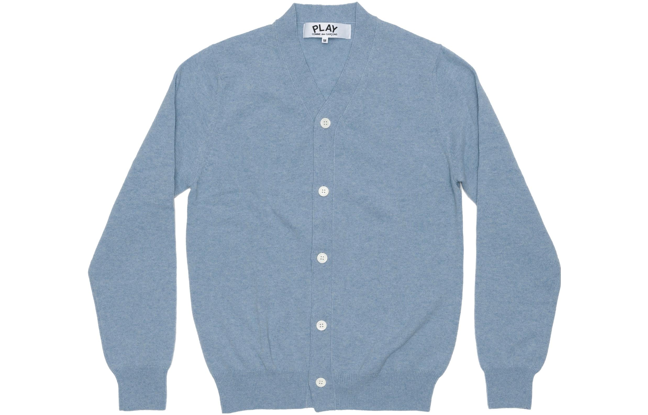 Comme Des Garçons CDG Play FW23  Blue Solid Button-Up Knit Cardigan. AZ-N092-051-2