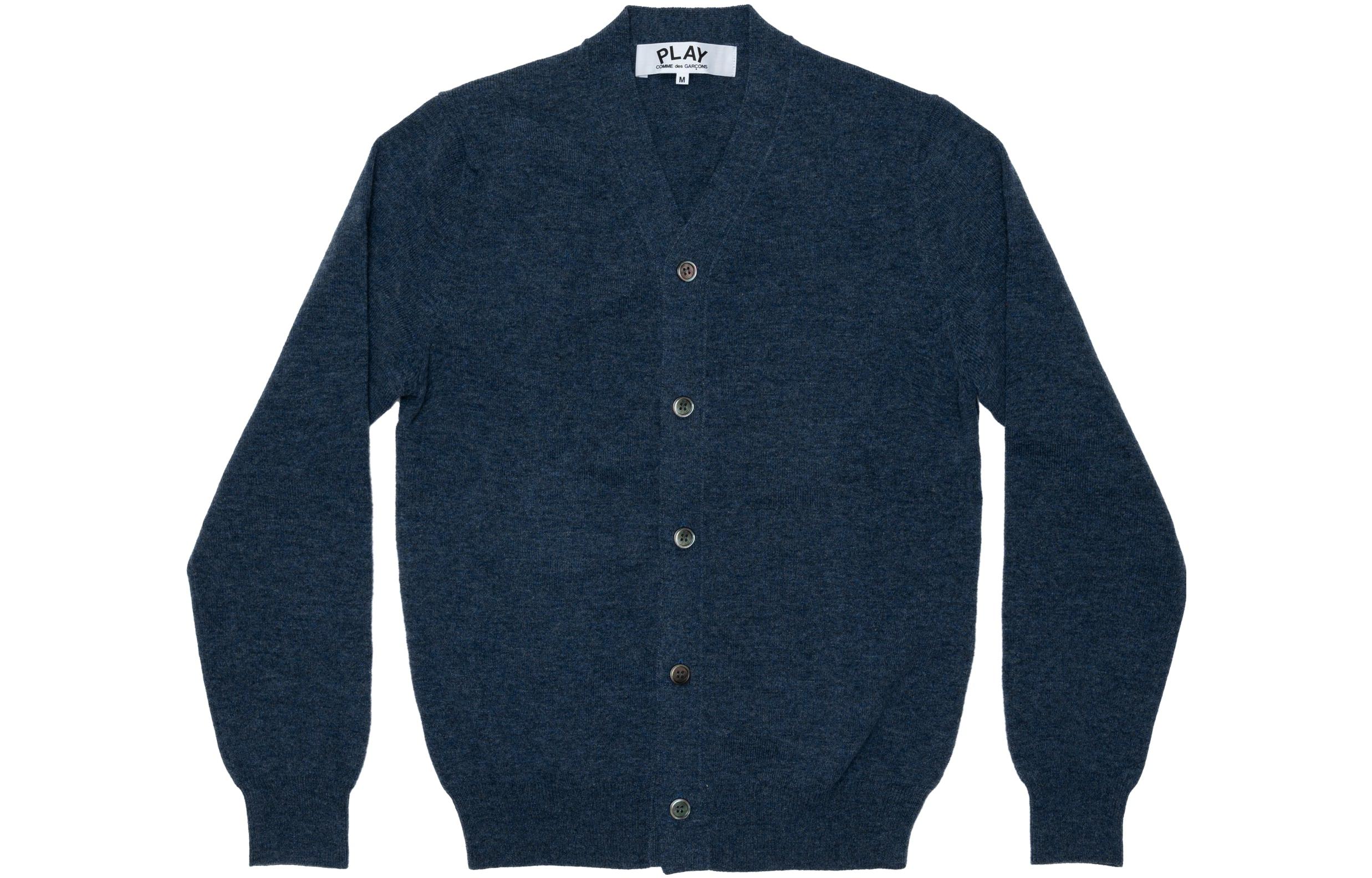 Comme Des Garçons CDG Play FW23  Navy Blue Single-Breasted V-Neck Cardigan Sweater. AZ-N092-051-1