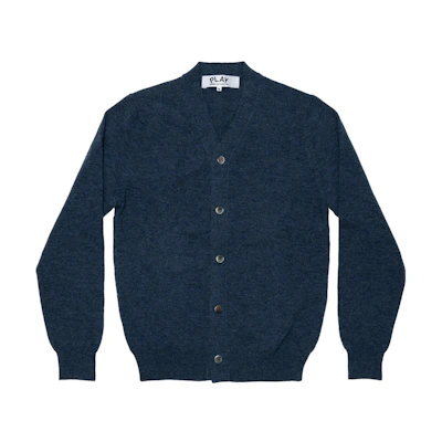 Comme Des Garçons CDG Play FW23 Navy Blue Single-Breasted V-Neck Cardigan Sweater. AZ-N092-051-1