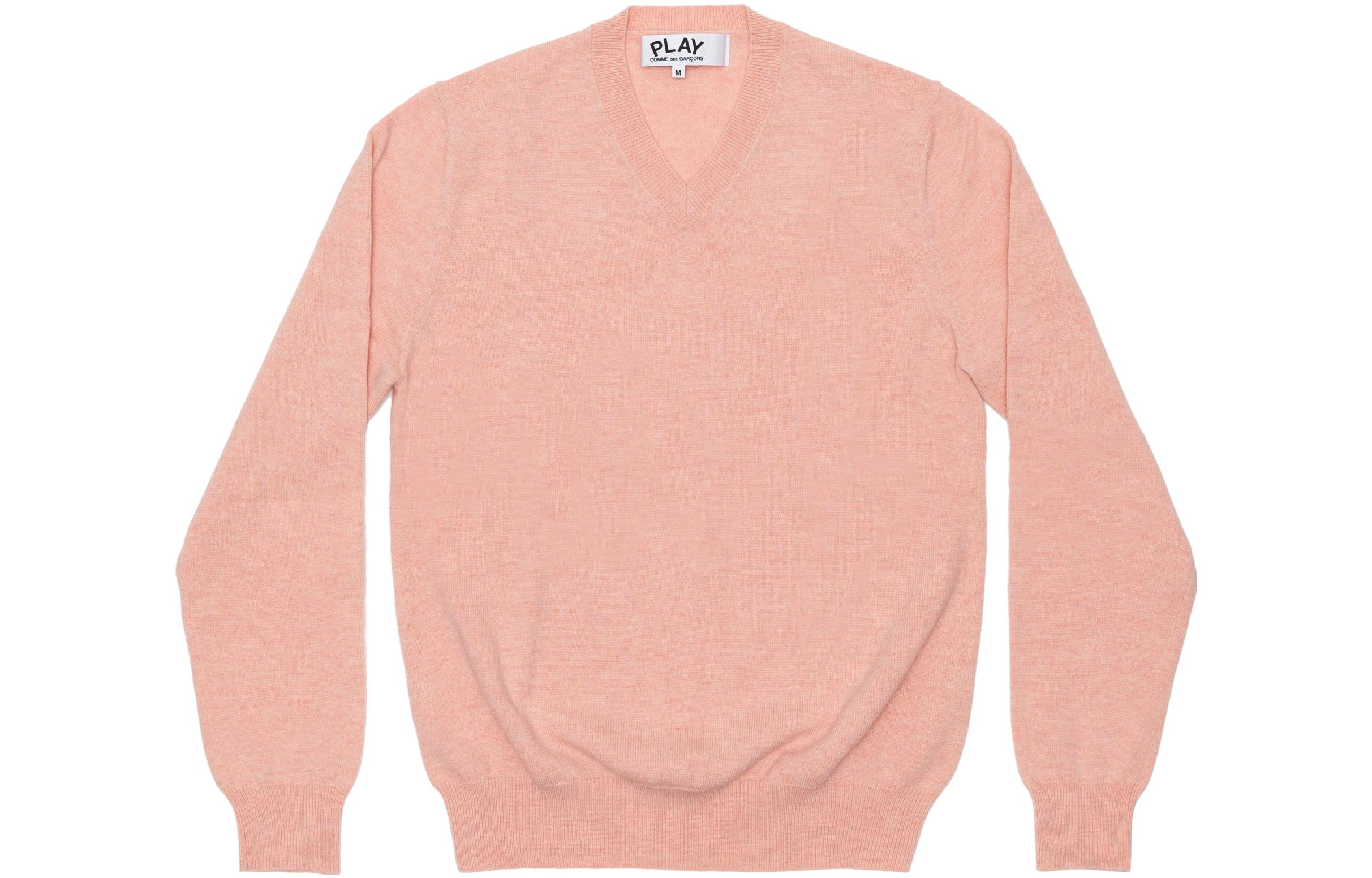 Comme Des Garçons CDG Play FW23 Solid Color V-Neck Long Sleeve Sweater Pink (). AZ-N090-051-5
