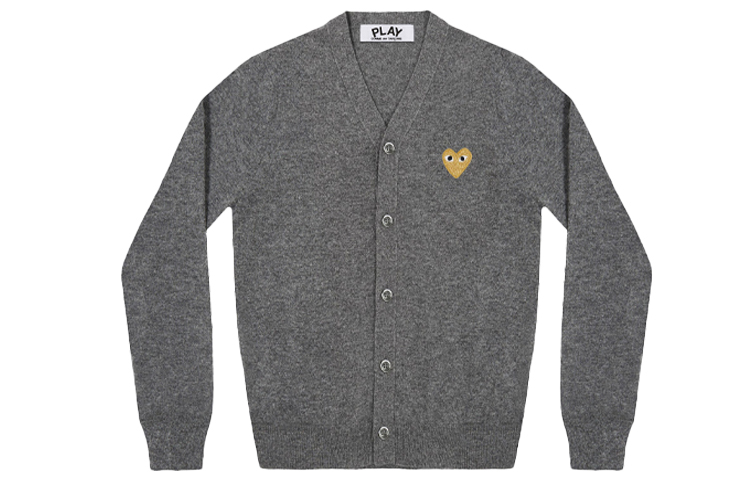 Comme Des Garçons CDG Play Gold Heart Logo Wool Cardigan Sweater  Grey. AZ-N050-051-3