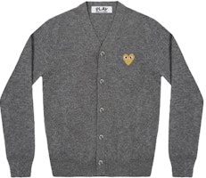 Comme Des Garçons CDG Play Gold Heart Logo Wool Cardigan Sweater Grey. AZ-N050-051-3 Comme Des Garçons CDG Play Gold Heart Logo Wool Cardigan Sweater Grey. AZ-N050-051-3