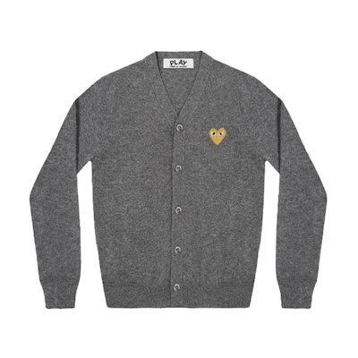 Comme Des Garçons CDG Play Gold Heart Logo Wool Cardigan Sweater Grey. AZ-N050-051-3