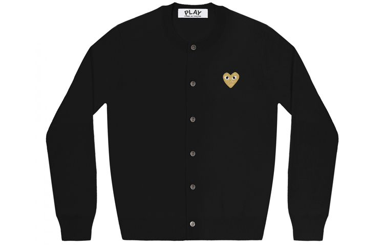 Comme Des Garçons CDG Play Gold Heart Wool Cardigan Sweater Unisex Black. AZ-N049-051-1