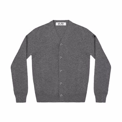 Comme Des Garçons CDG Play Grey Cardigan V-Neck Sweater with Black Heart Logo for Men. AZ-N046-051-3
