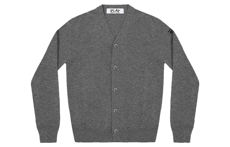 Comme Des Garçons CDG Play Grey Cardigan V-Neck Sweater with Black Heart Logo for Men. AZ-N046-051-3 圖 2