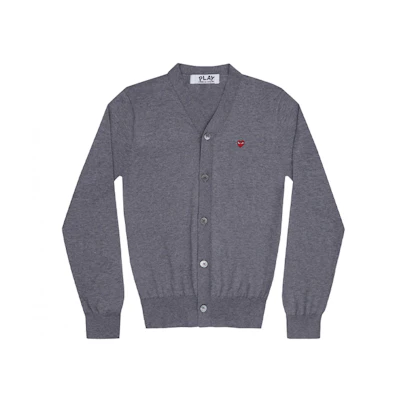 Comme Des Garçons CDG Play Grey Cardigan with Red Heart Embroidery for Men. AZ-N054-051-4