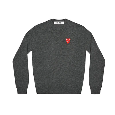 Comme Des Garçons CDG Play Grey Double Eyes V-Neck Wool Sweater for Men. AZ-N074-051-2