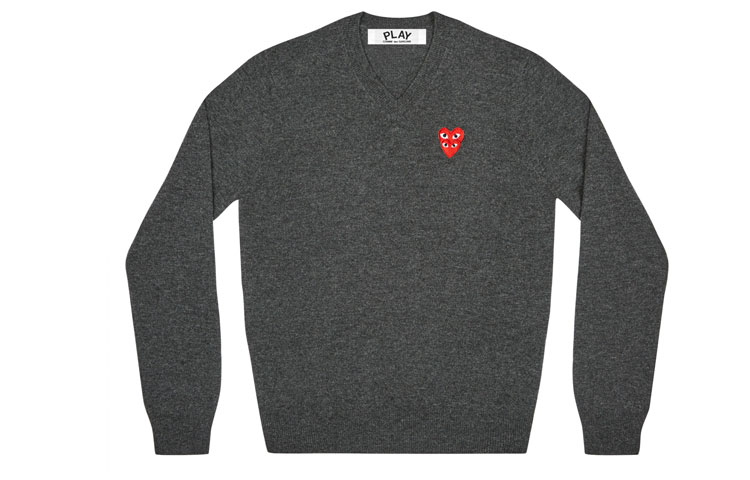Comme Des Garçons CDG Play Grey Double Eyes V-Neck Wool Sweater for Men. AZ-N074-051-2 圖 2