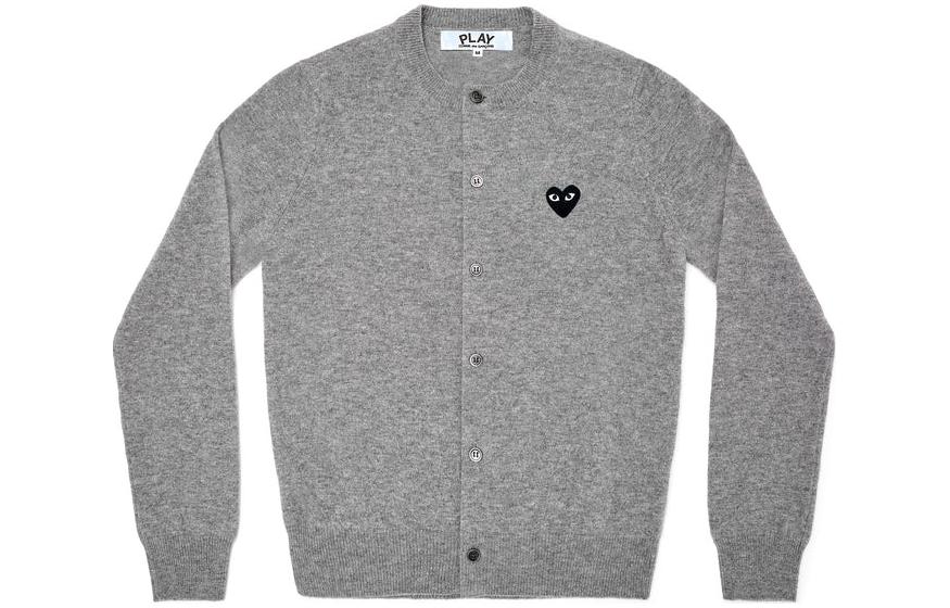 Comme Des Garçons CDG Play Grey Heart Logo Button-Up Cardigan Unisex Light Grey Sweater. AX-N023-051-TOP LIGHT GRAY
