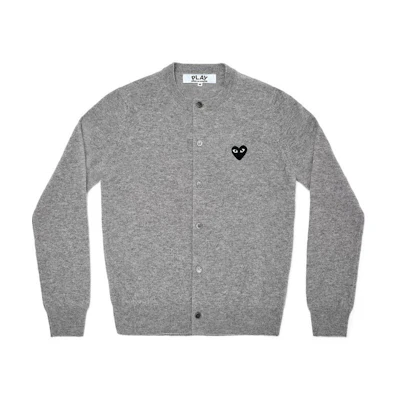 Comme Des Garçons CDG Play Grey Heart Logo Button-Up Cardigan Unisex Light Grey Sweater. AX-N023-051-TOP LIGHT GRAY
