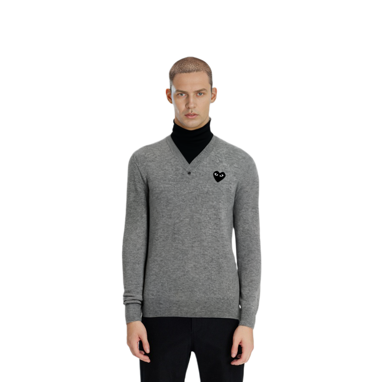 Comme Des Garçons CDG Play Grey V-Neck Pullover Sweater with Solid Logo for Men. AZ-N018-051-2 圖 4